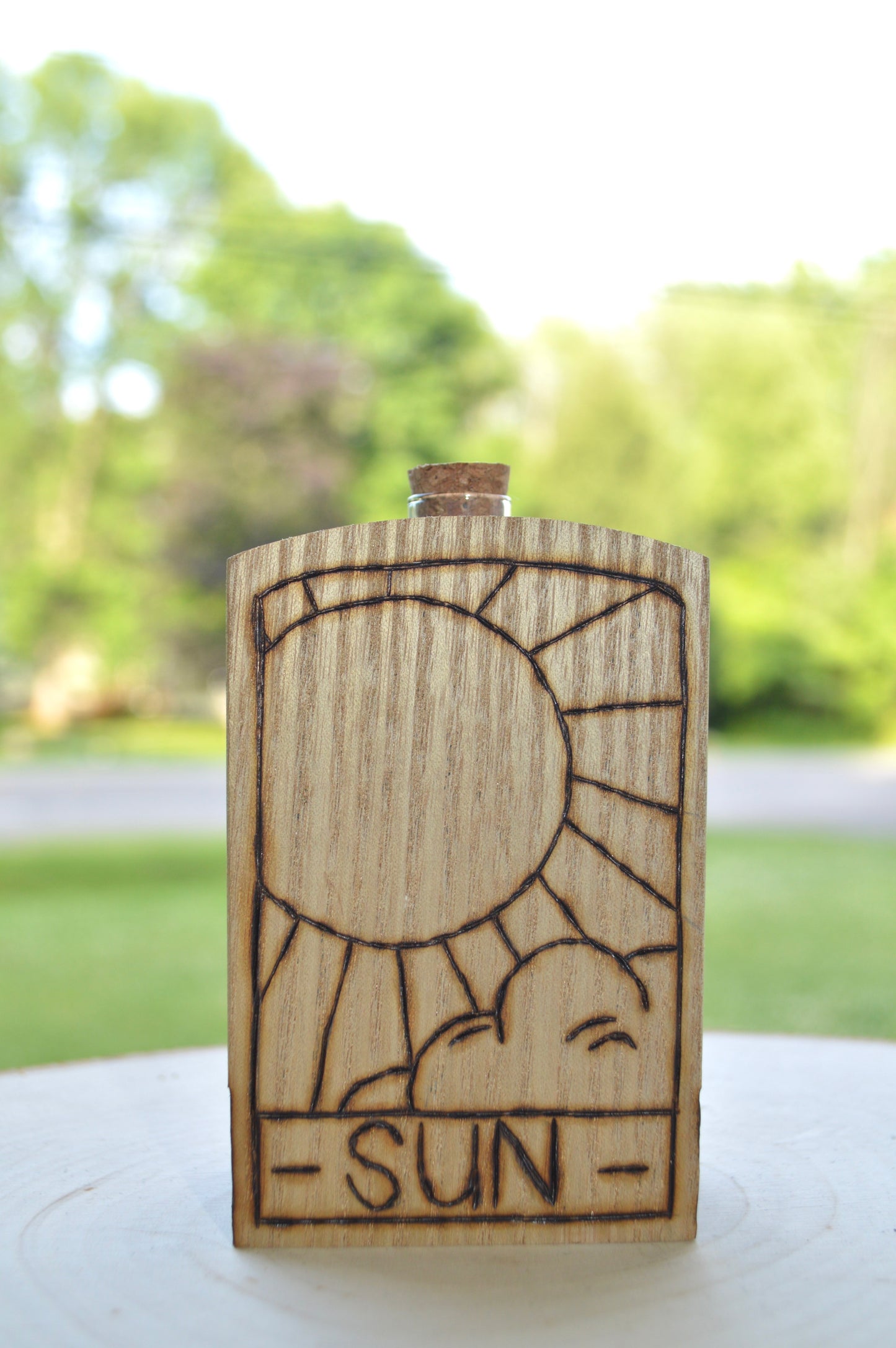 Sun & Moon Woodburned Bud Vase