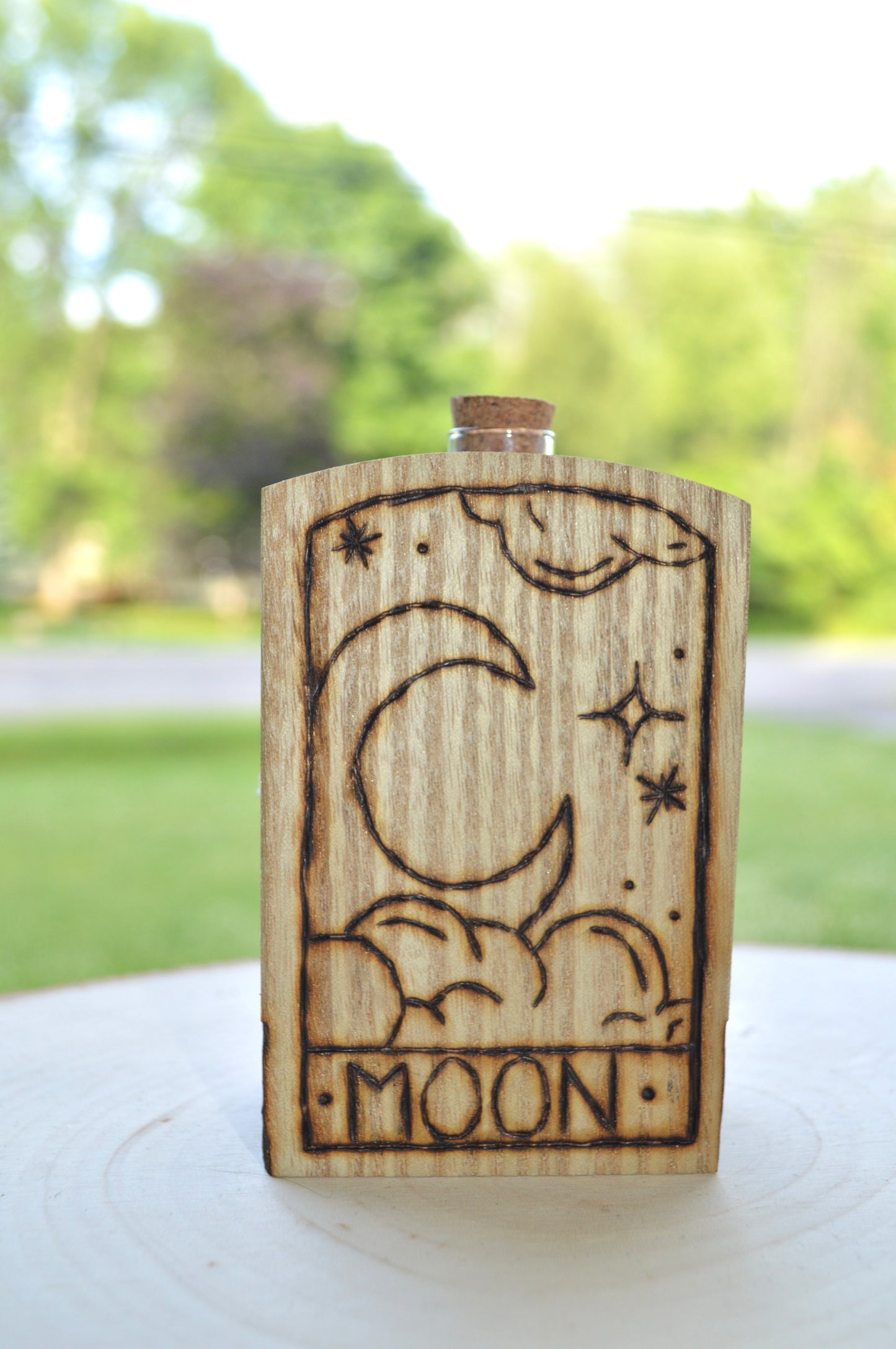Sun & Moon Woodburned Bud Vase