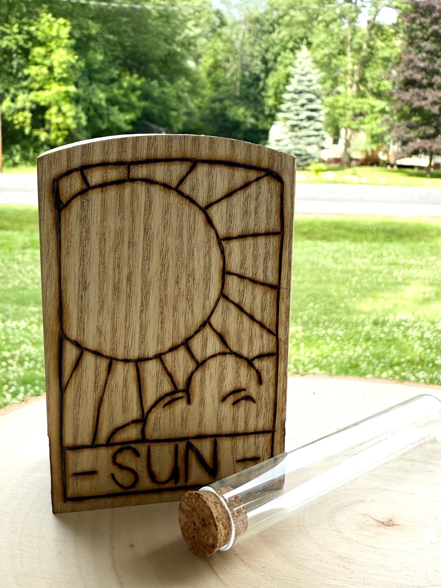 Sun & Moon Woodburned Bud Vase